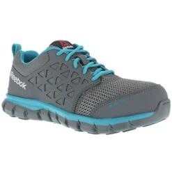 REEBOK WORK Women's Sublite Cushion Work Alloy Toe Athletic Oxford Sneakers, Grey/Turquoise